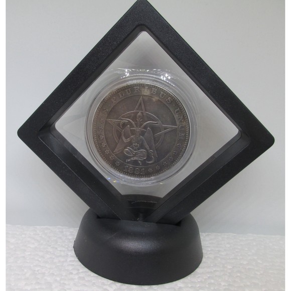 Fantasy Hobo Coin 1881 Baphomet Pentagram Horned Goat Devil Head, Framed - Picture 1 of 4